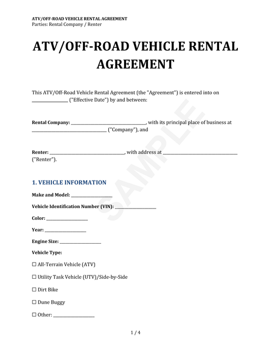 ATV Rental Agreement Template