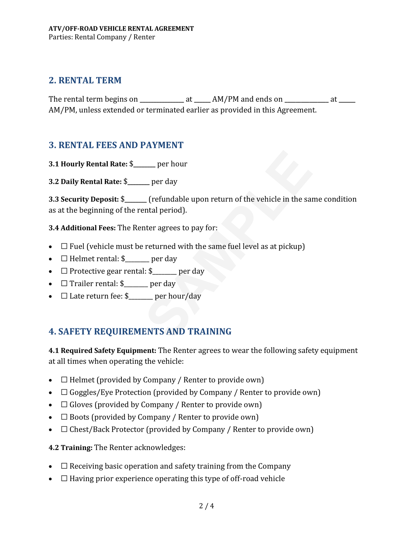 ATV Rental Agreement Template