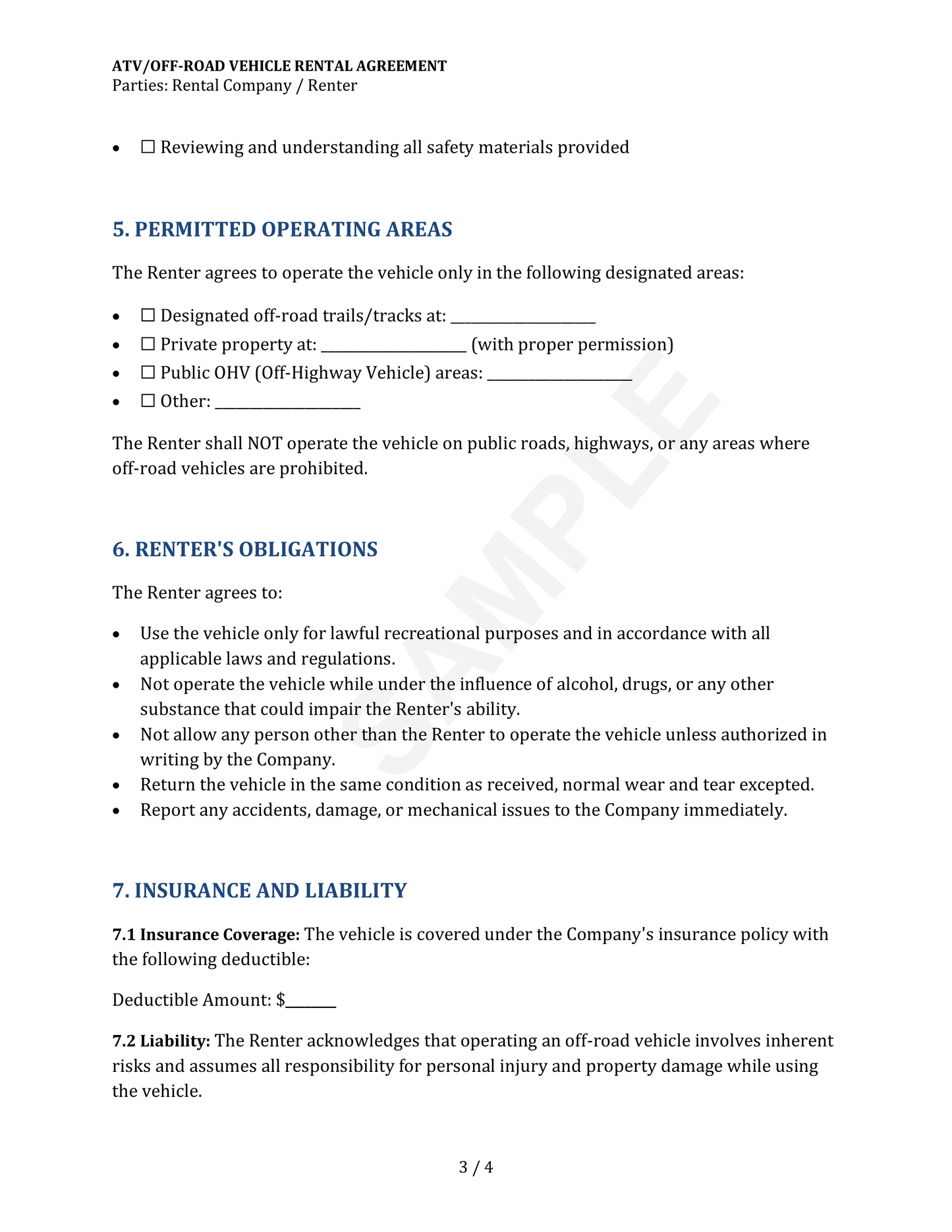 ATV Rental Agreement Template