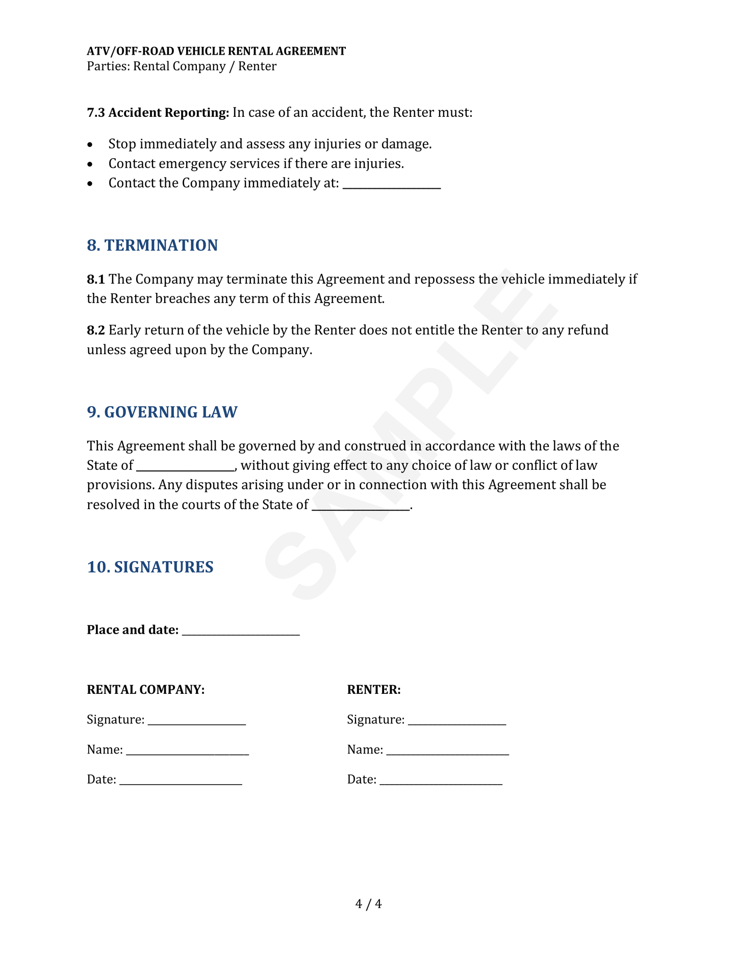 ATV Rental Agreement Template
