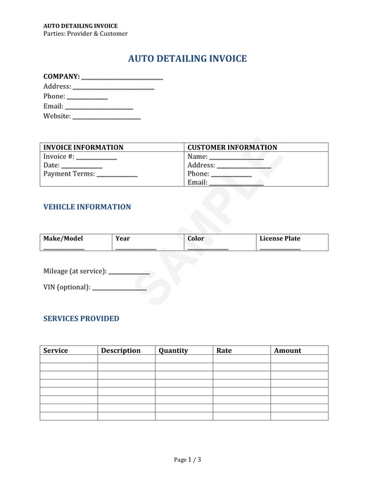 Auto Detailing Invoice Template