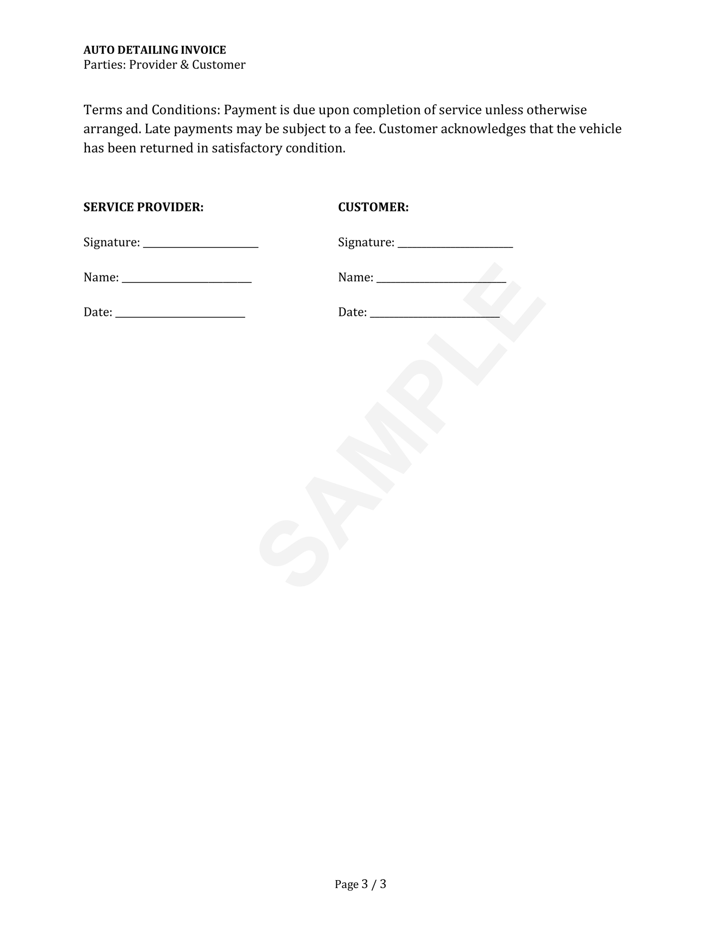 Auto Detailing Invoice Template