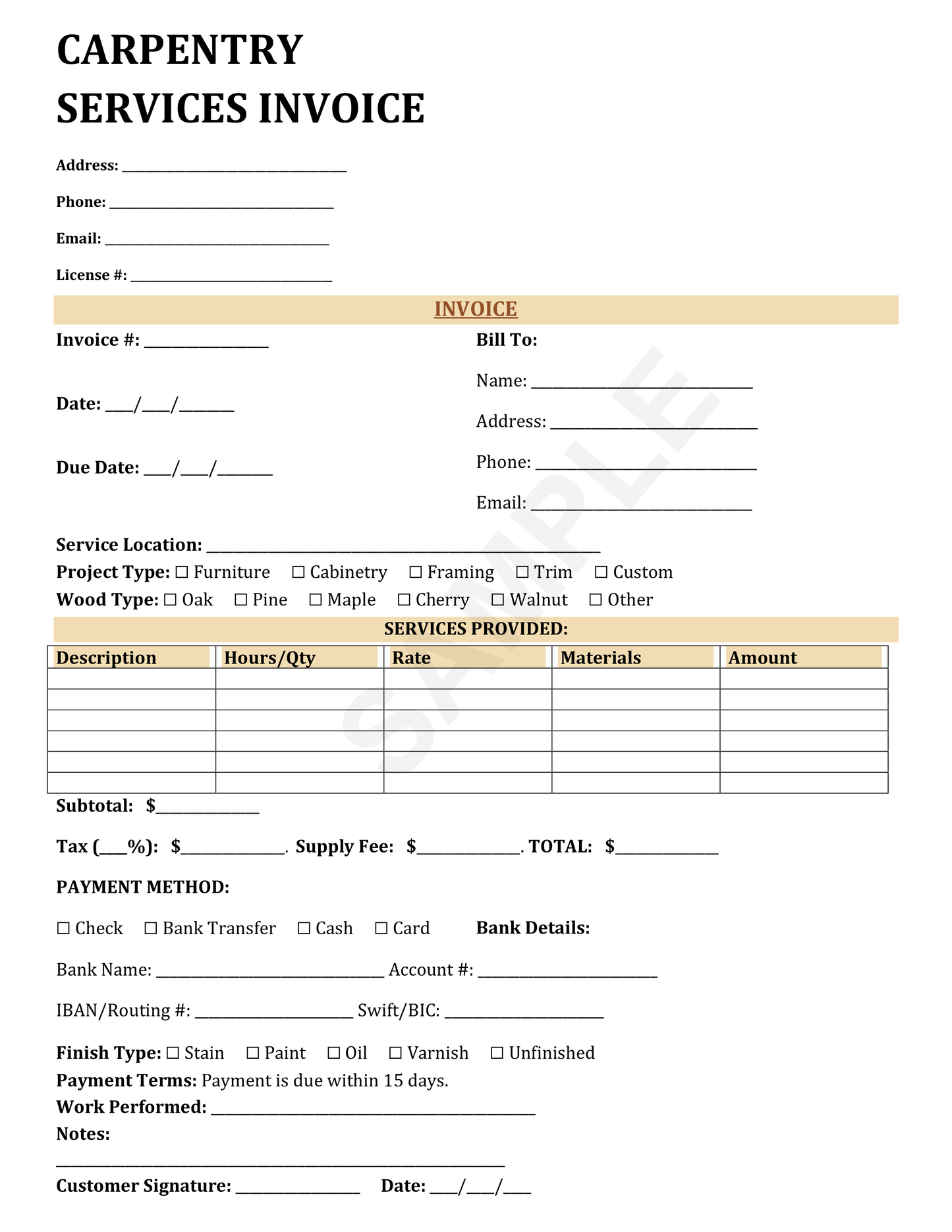 Carpentry Invoice Template