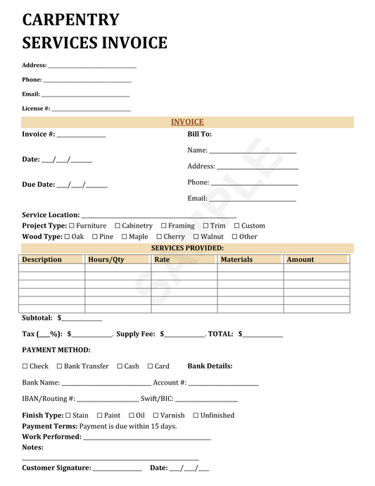 Carpentry Invoice Template