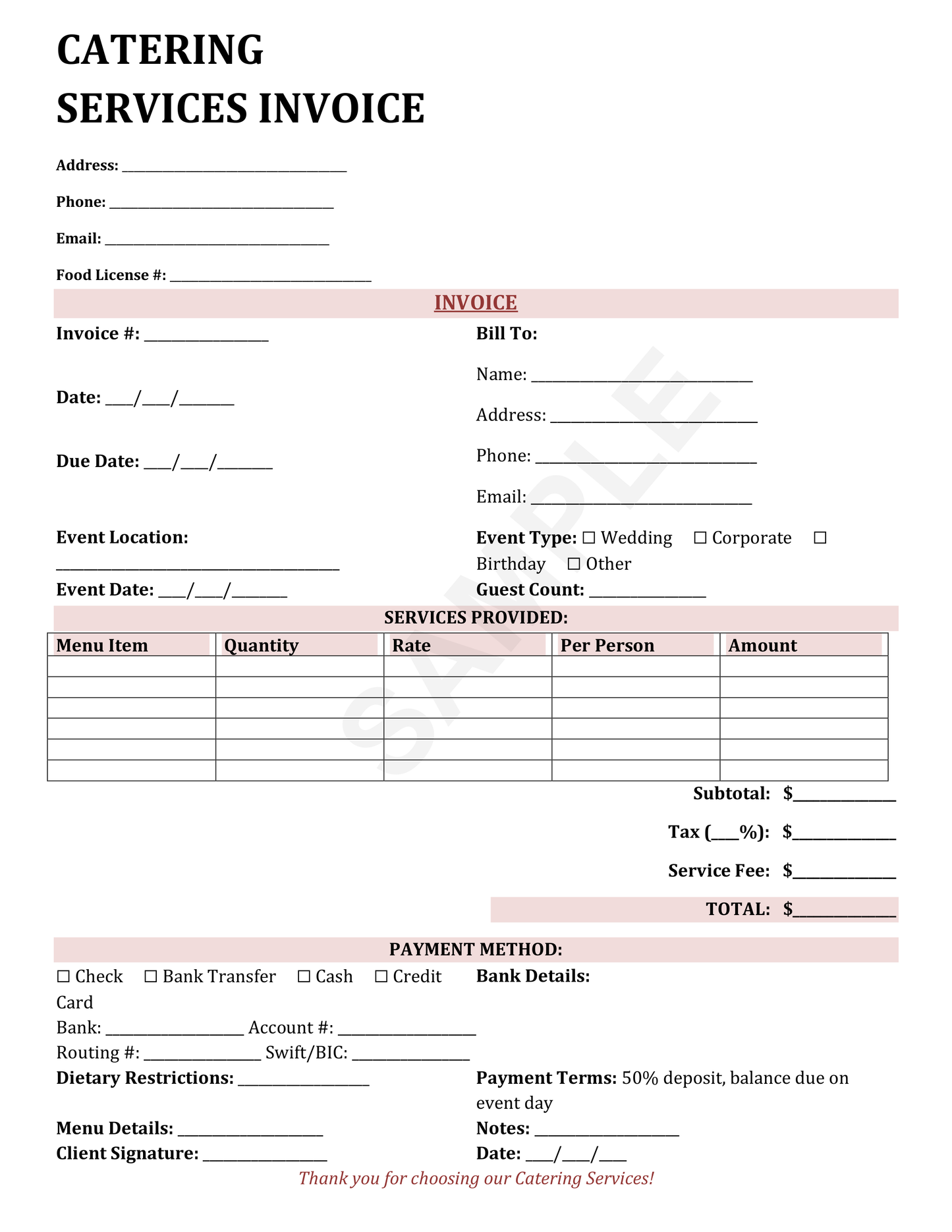 Catering Invoice Template
