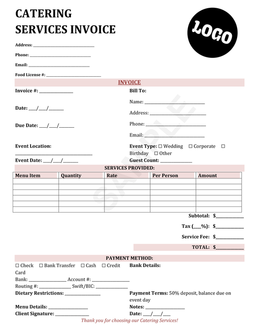 Catering Invoice Template
