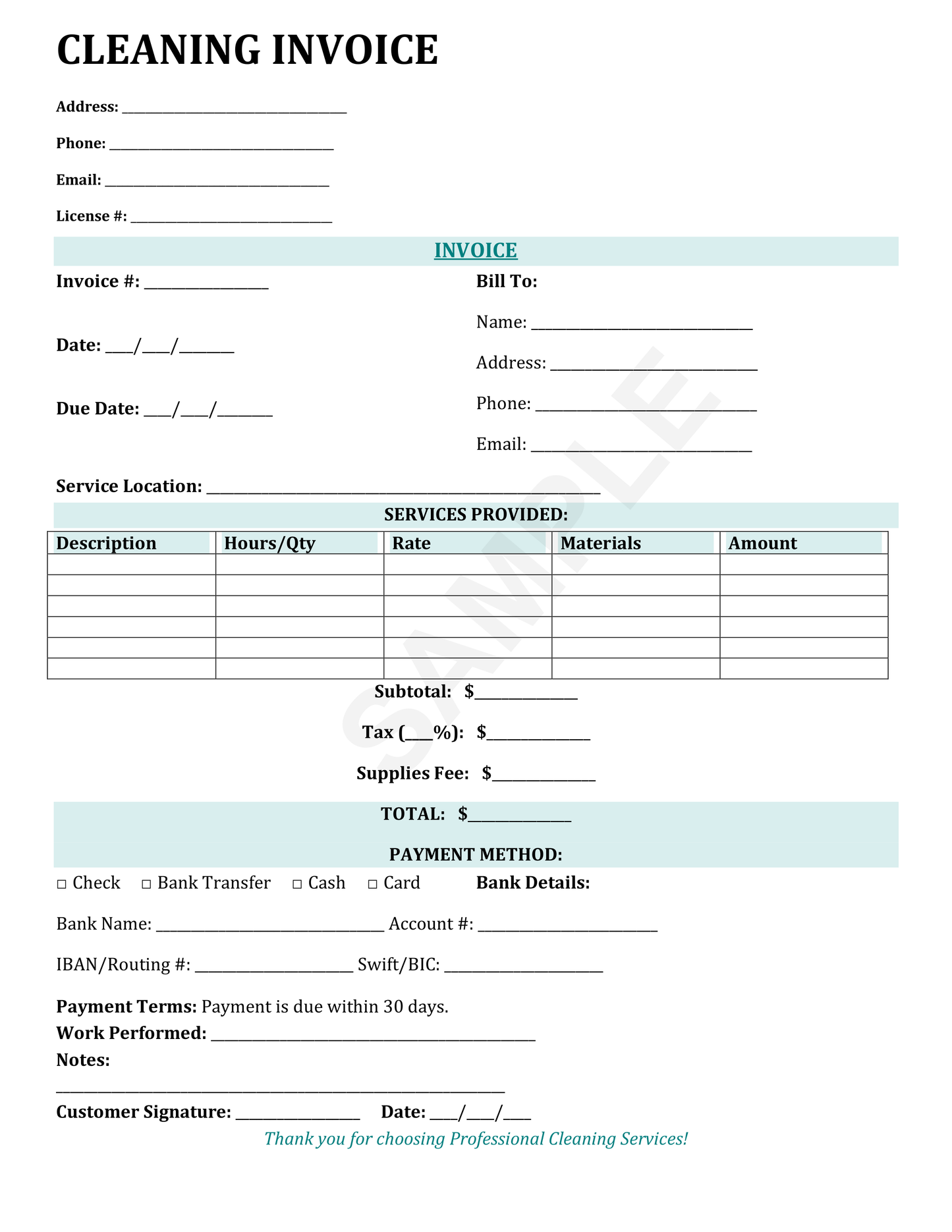 Cleaning Services Invoice Template