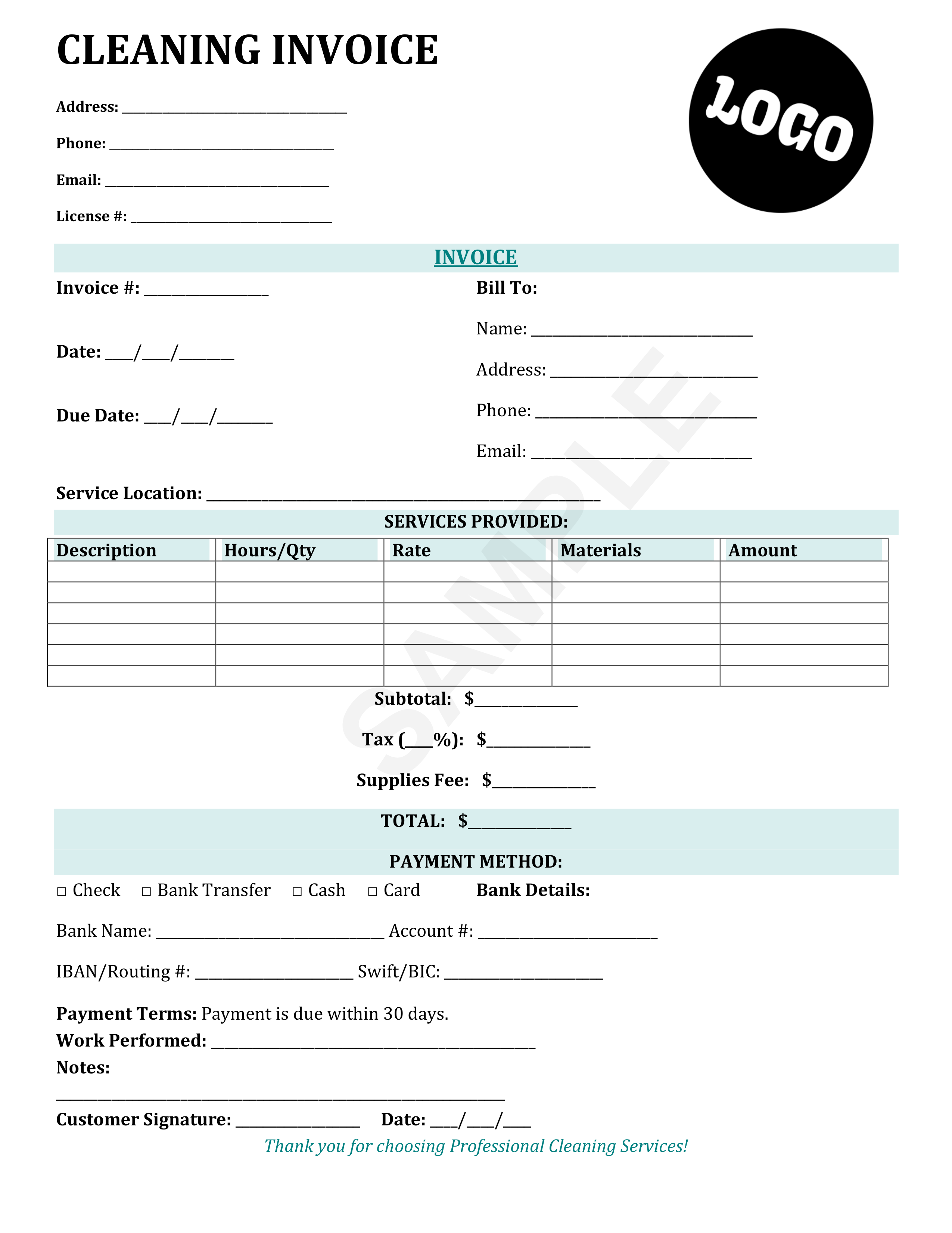 Cleaning Services Invoice Template