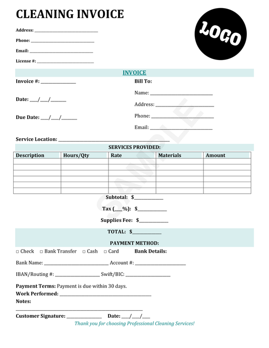 Cleaning Services Invoice Template