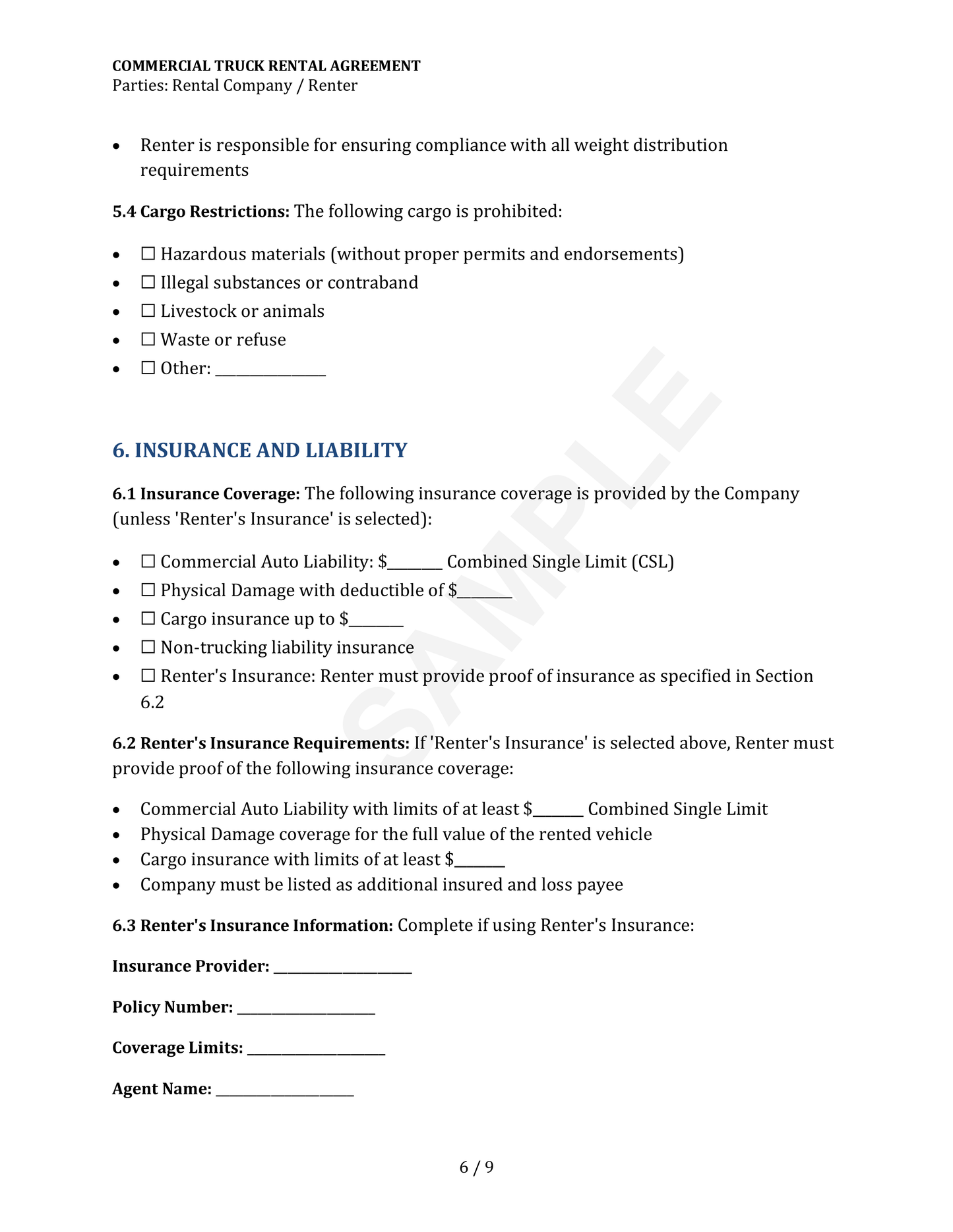 Commercial Truck Rental Agreement Template