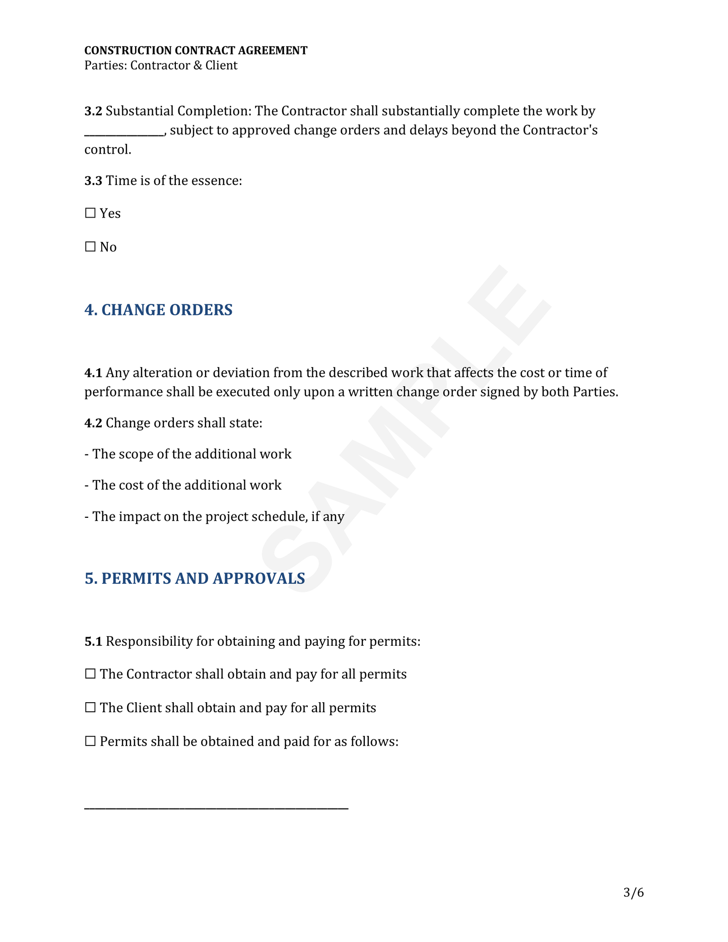 Construction Contract Agreement Template