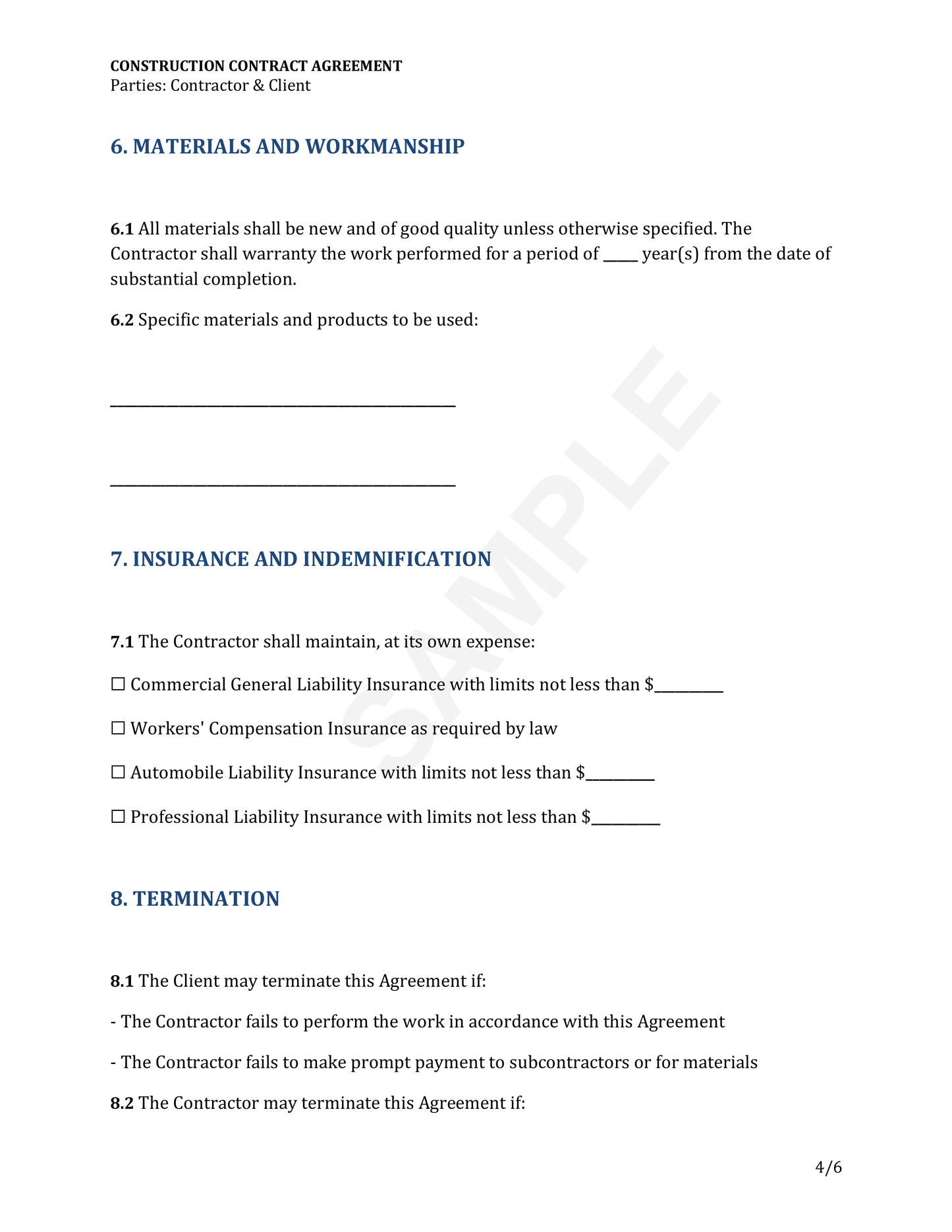 Construction Contract Agreement Template
