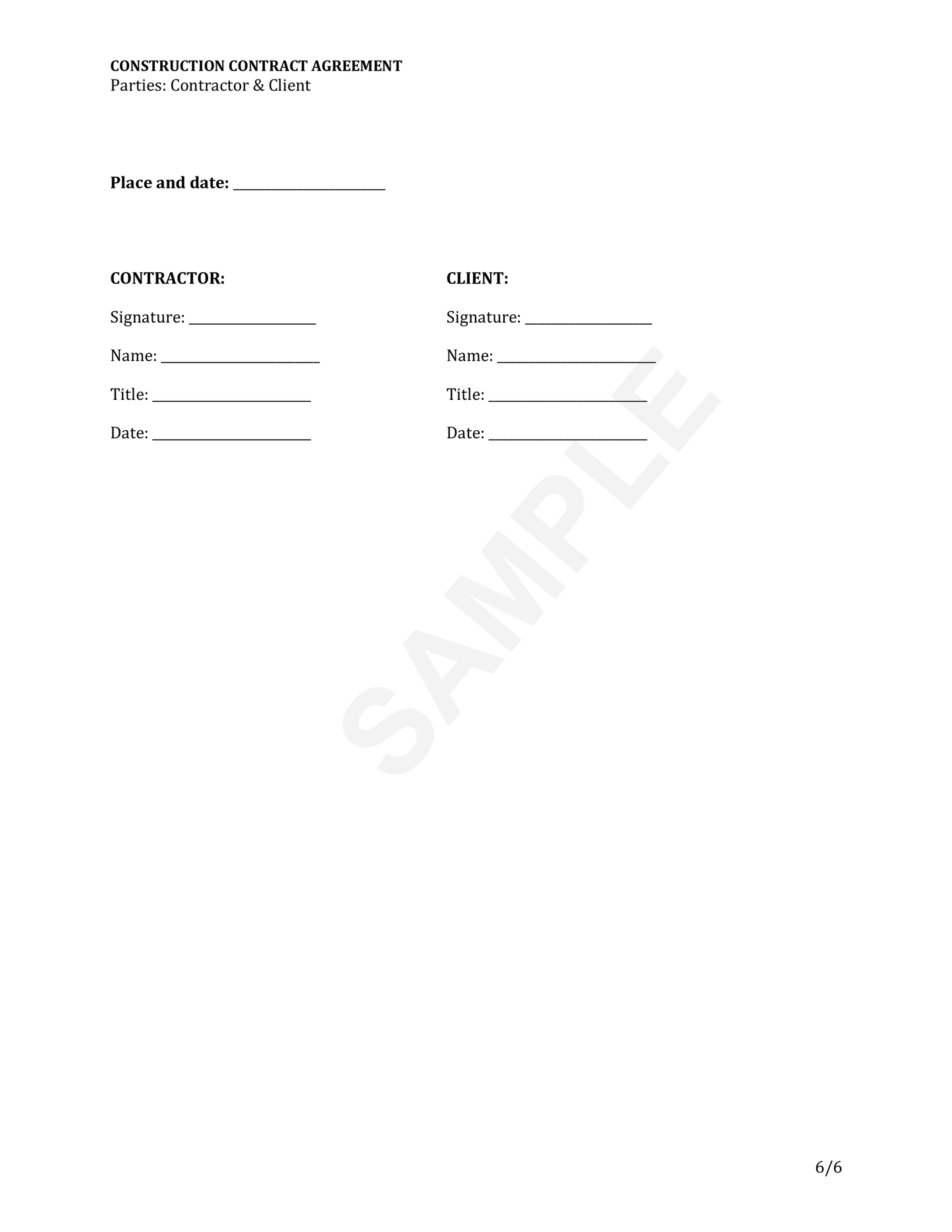 Construction Contract Agreement Template