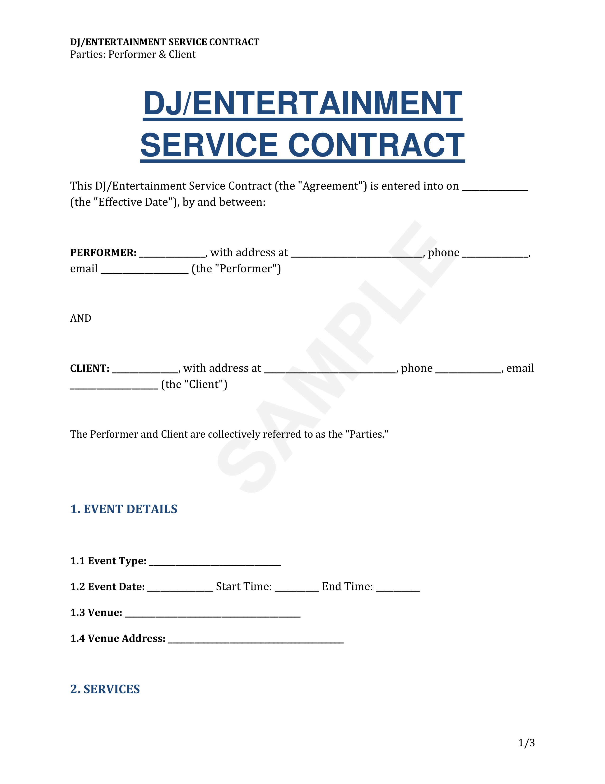 DJ and Entertainment Contract Template