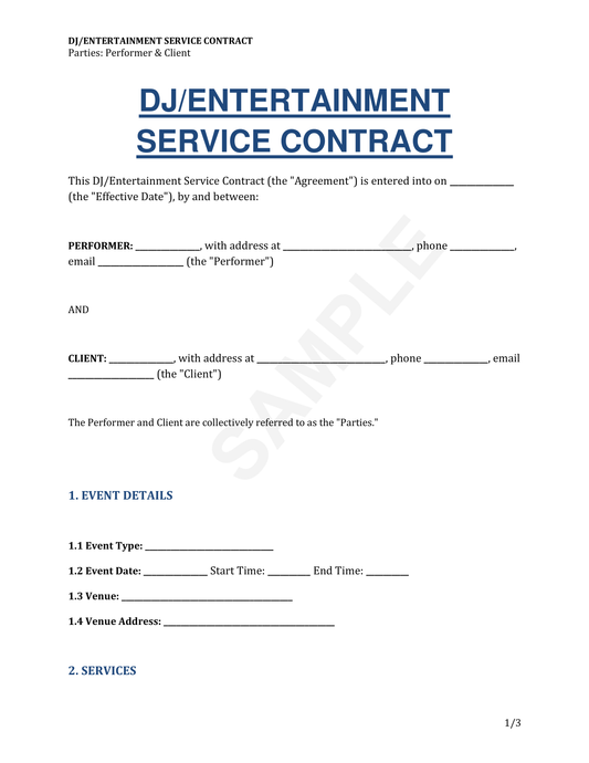 DJ and Entertainment Contract Template