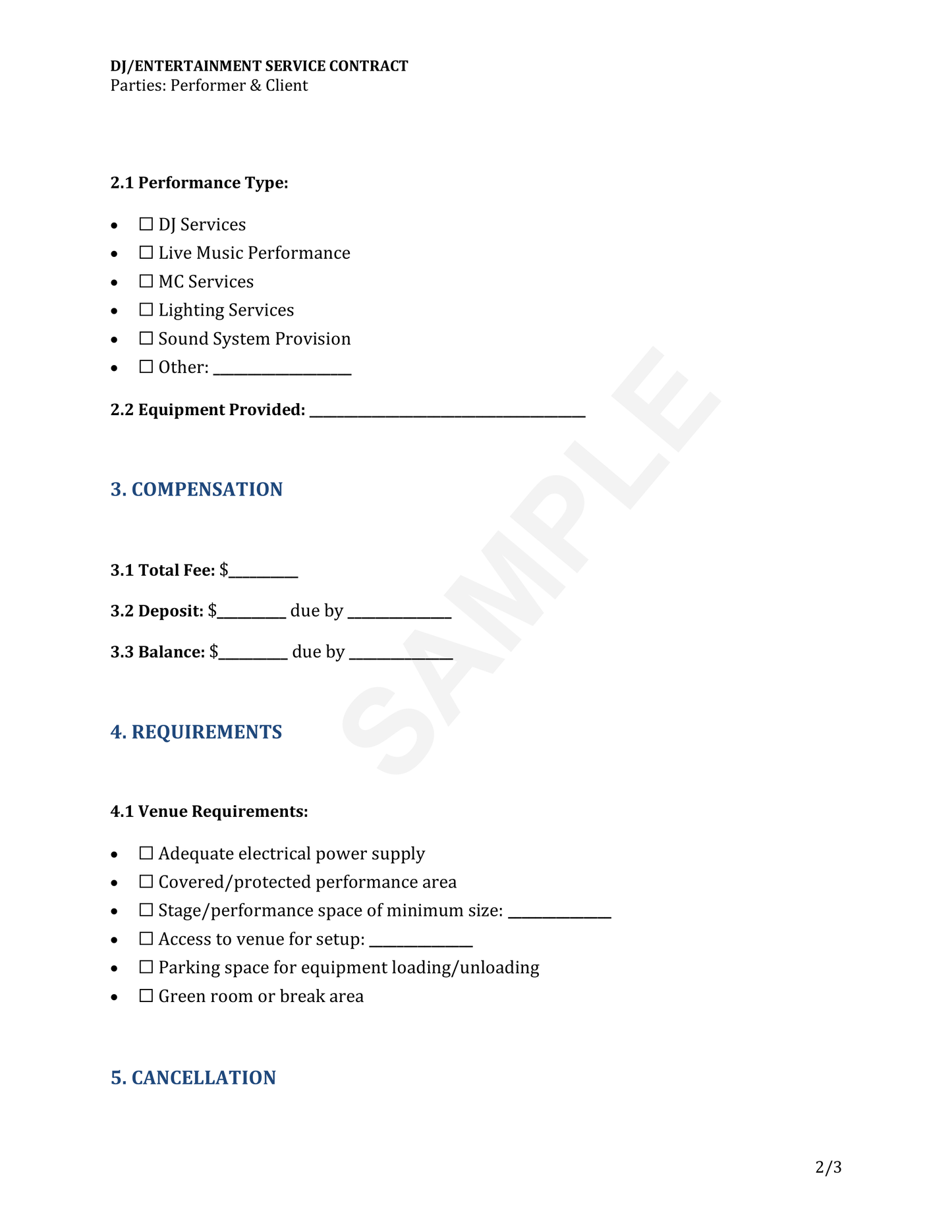 DJ and Entertainment Contract Template