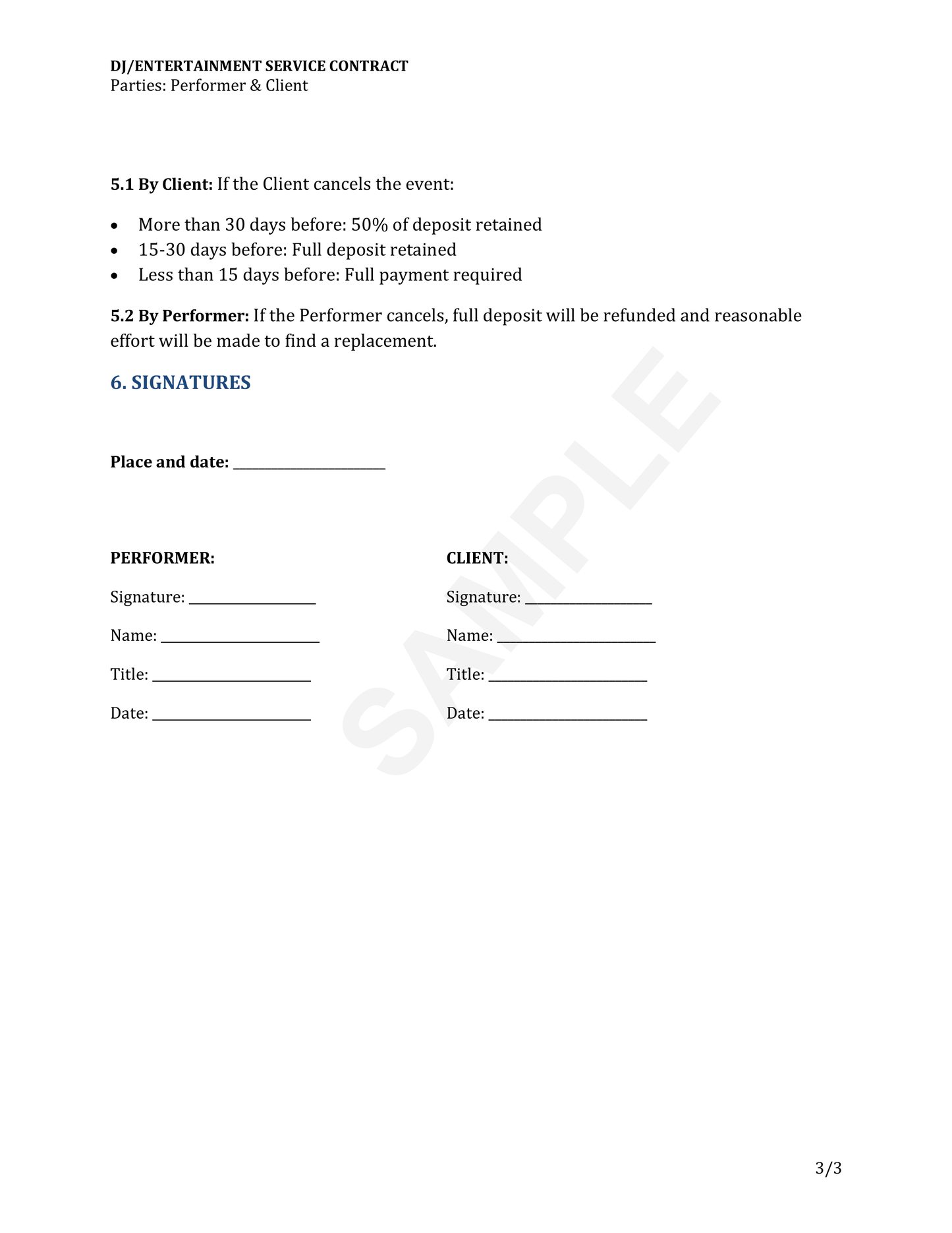 DJ and Entertainment Contract Template