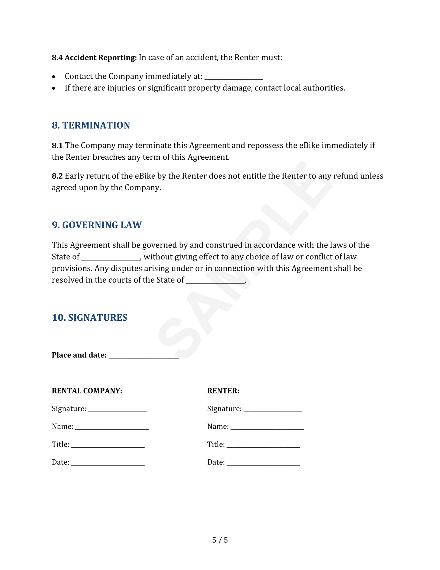 eBike/Electric Bike Vessel Rental Agreement Template