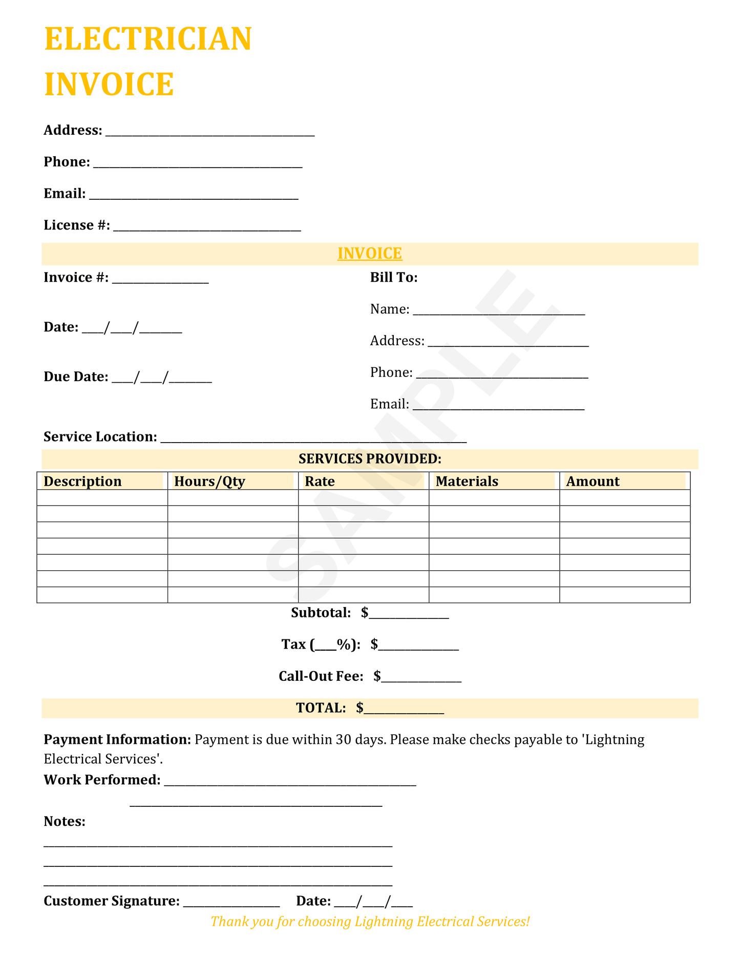 Electrician Invoice Template