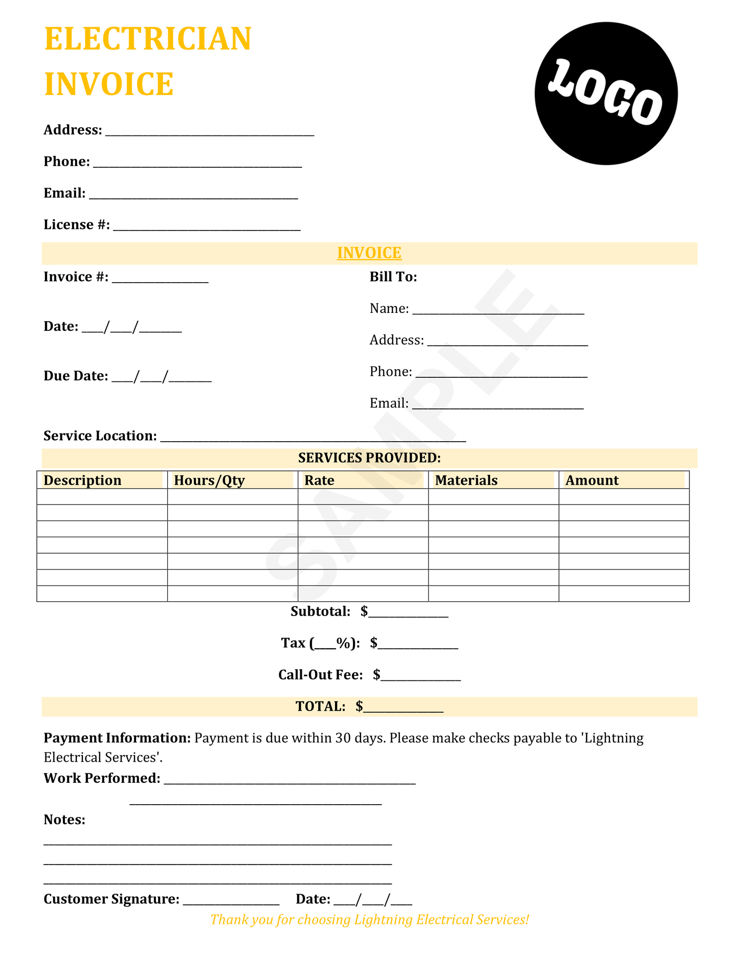 Electrician Invoice Template
