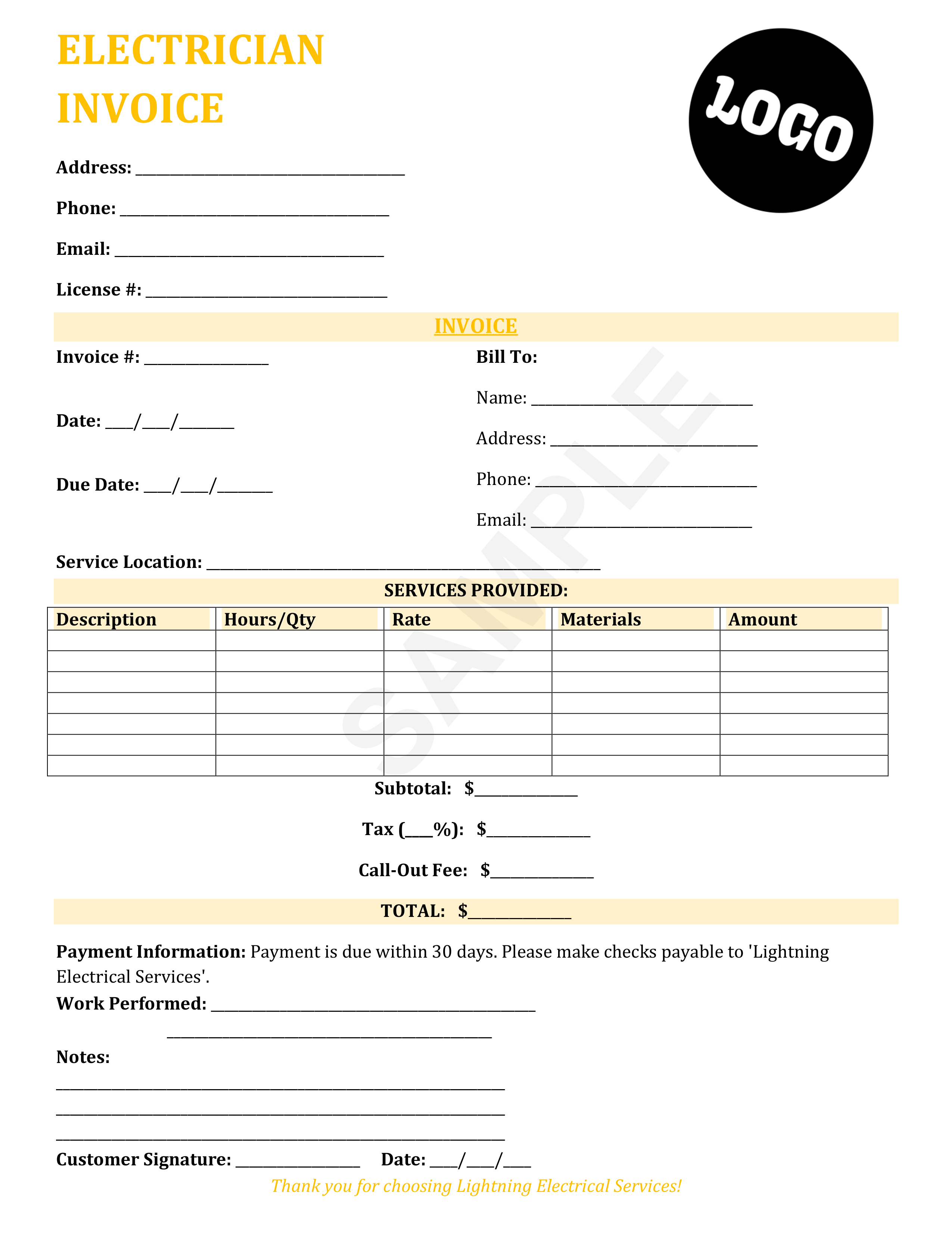 Electrician Invoice Template