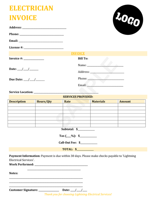 Electrician Invoice Template