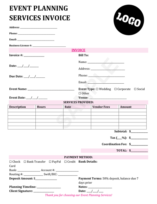 Event Planning Services Invoice Template