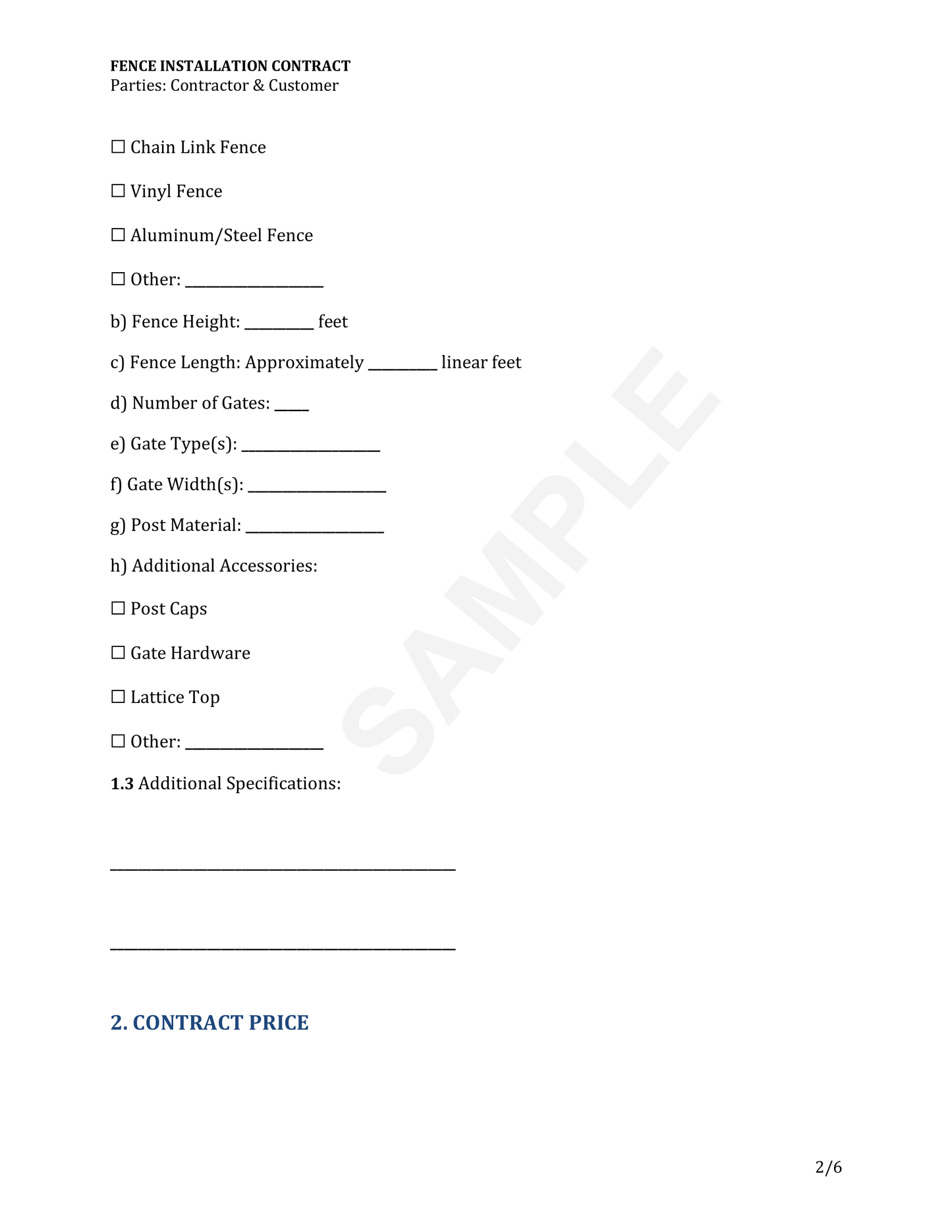 Fence Installation Contract Template