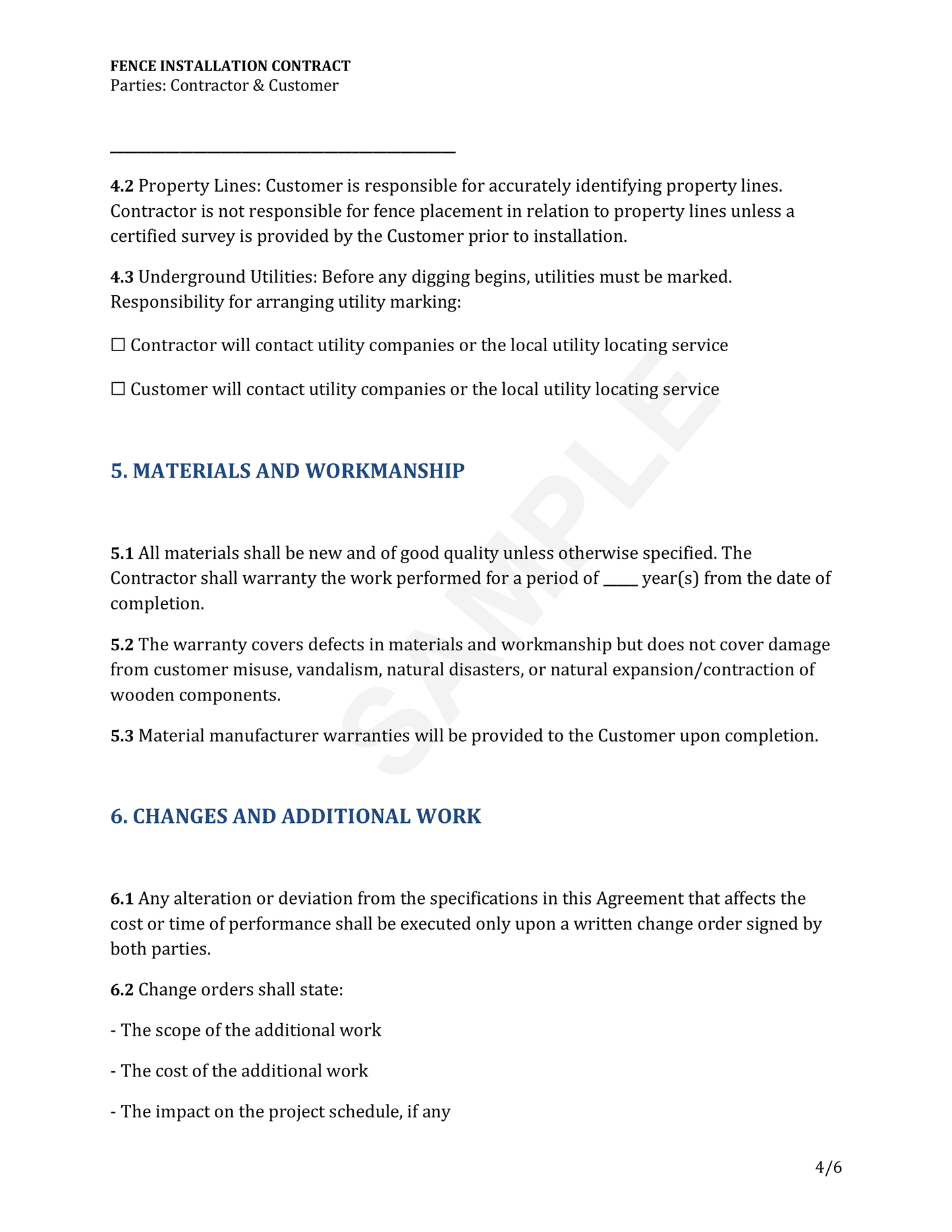 Fence Installation Contract Template