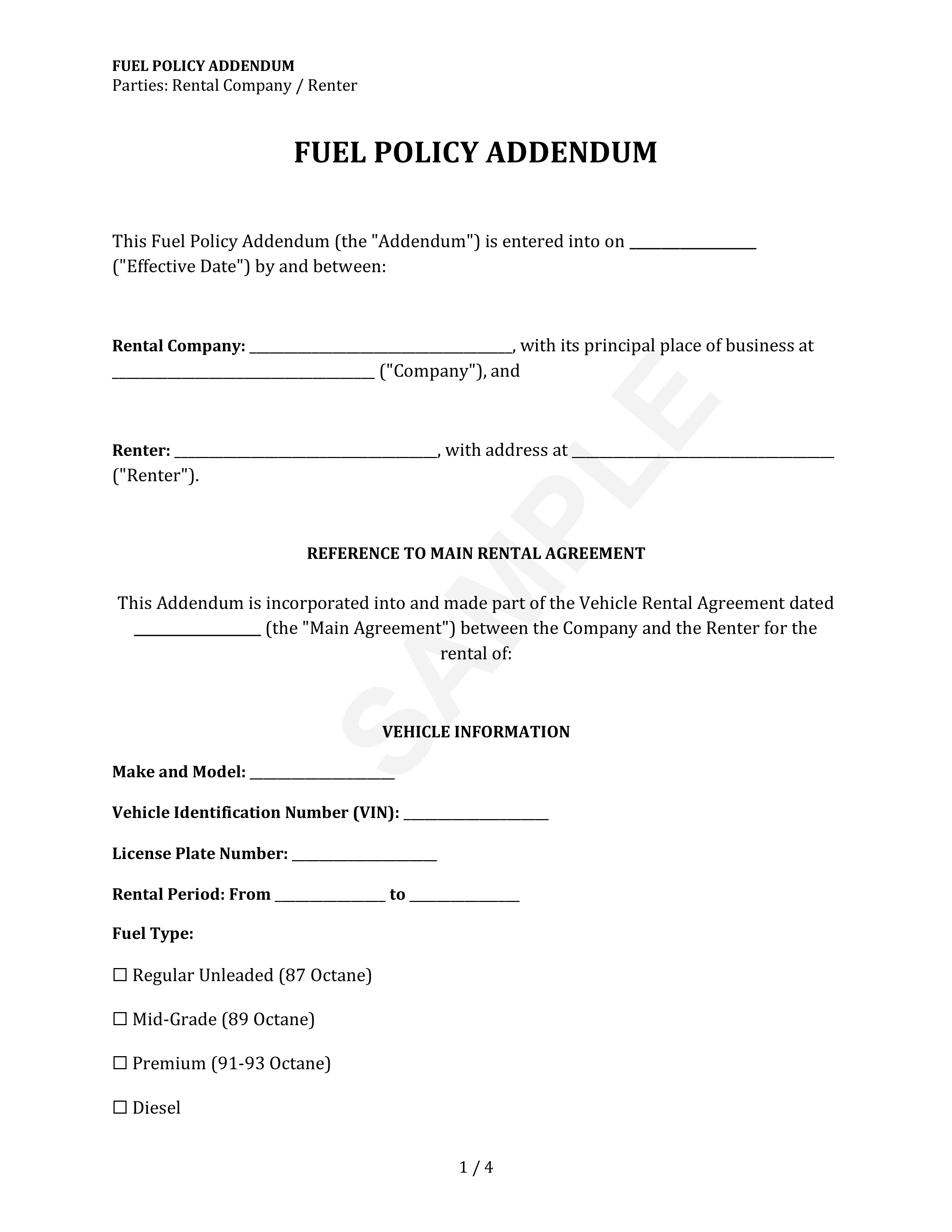 Fuel Policy Addendum Template
