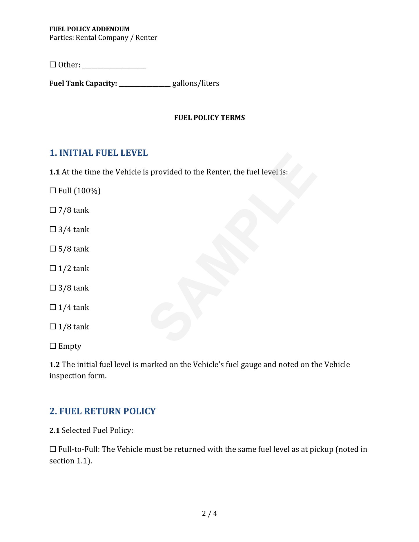 Fuel Policy Addendum Template
