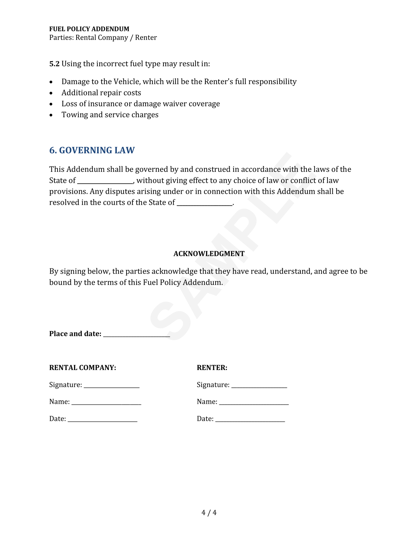 Fuel Policy Addendum Template
