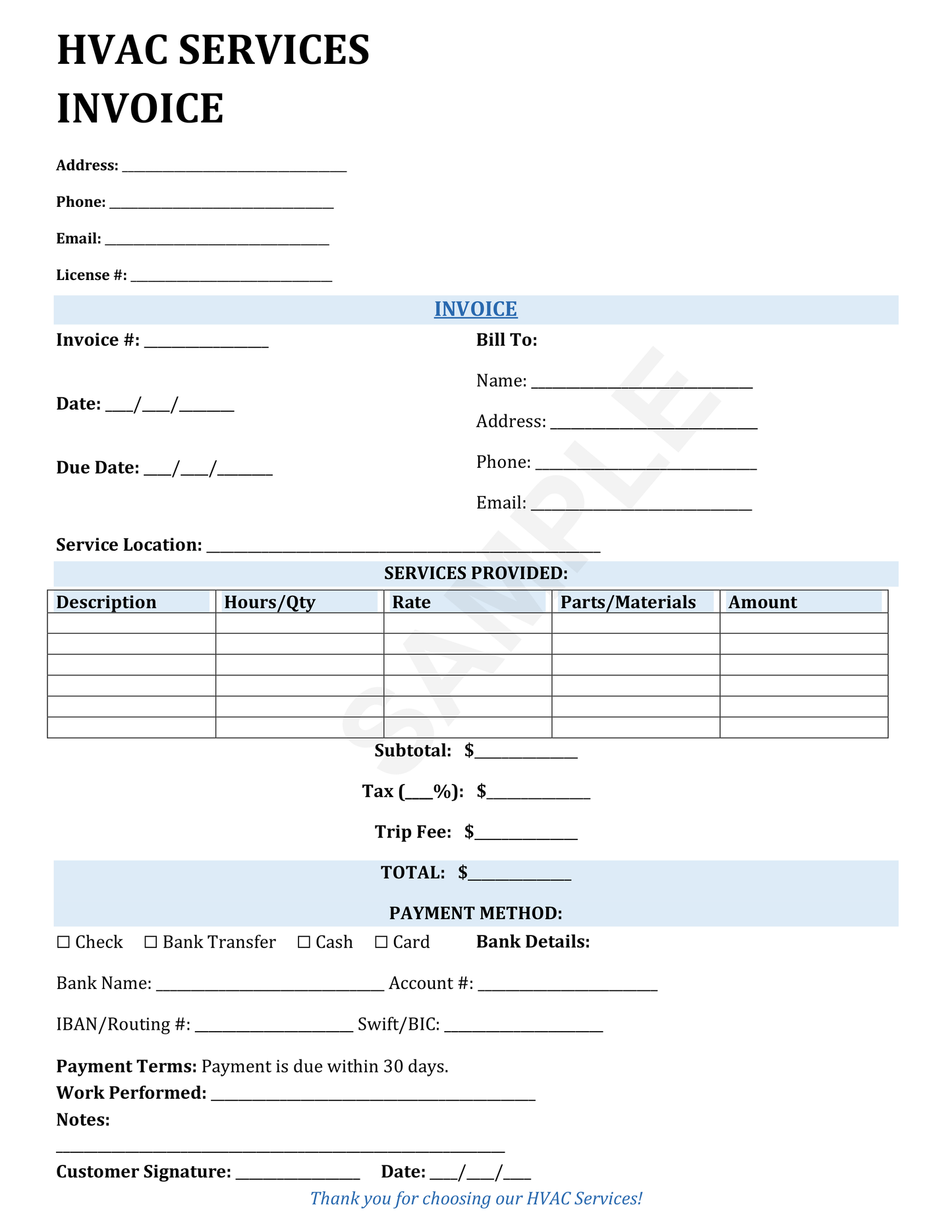 HVAC Services Invoice Template