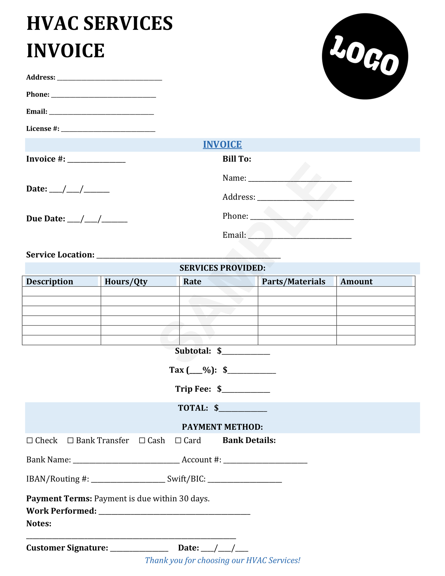 HVAC Services Invoice Template