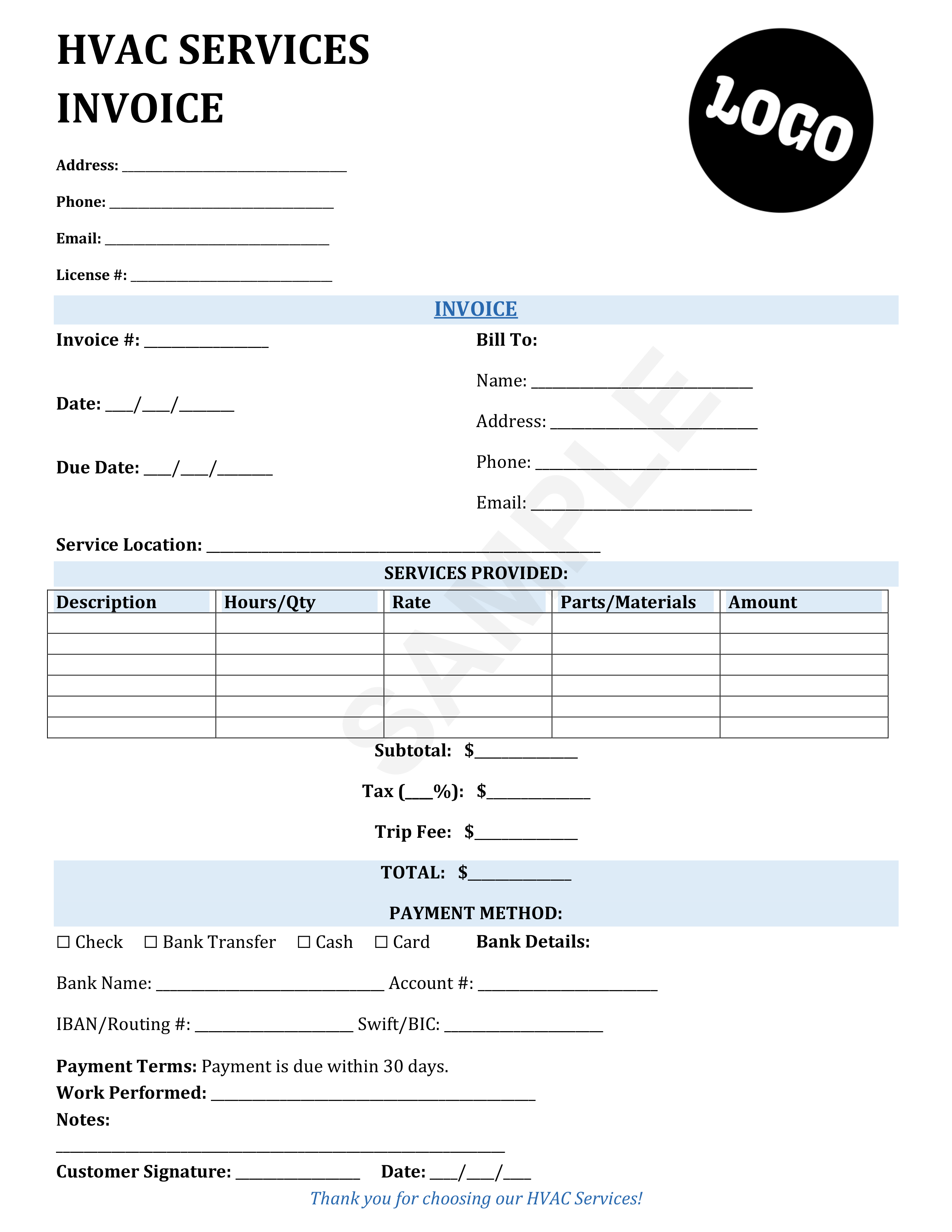 HVAC Services Invoice Template