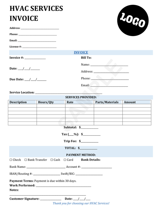HVAC Services Invoice Template