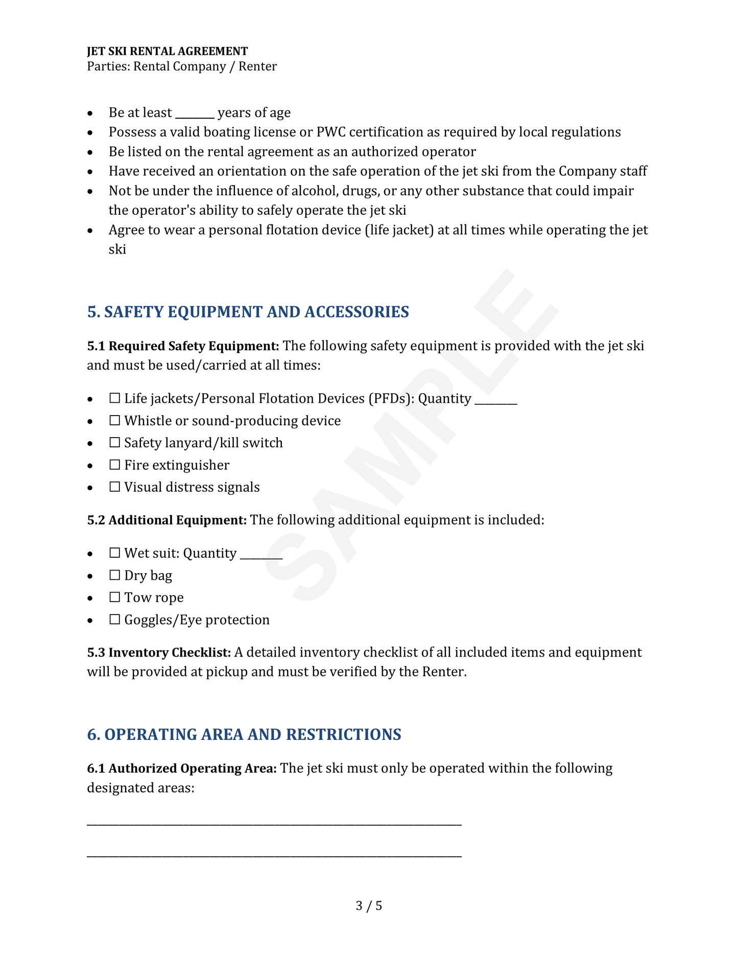 Jet Ski Rental Agreement Template