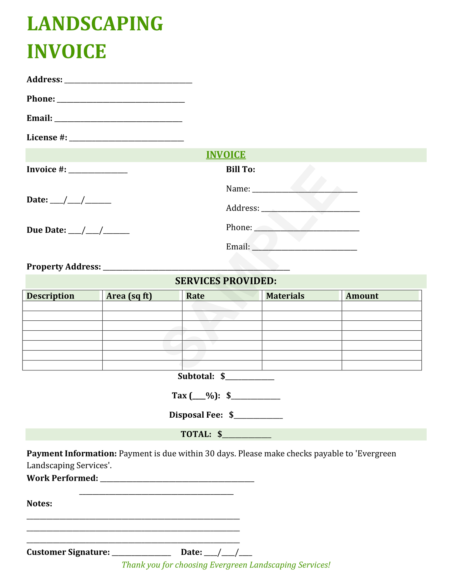 Landscaping Invoice Template