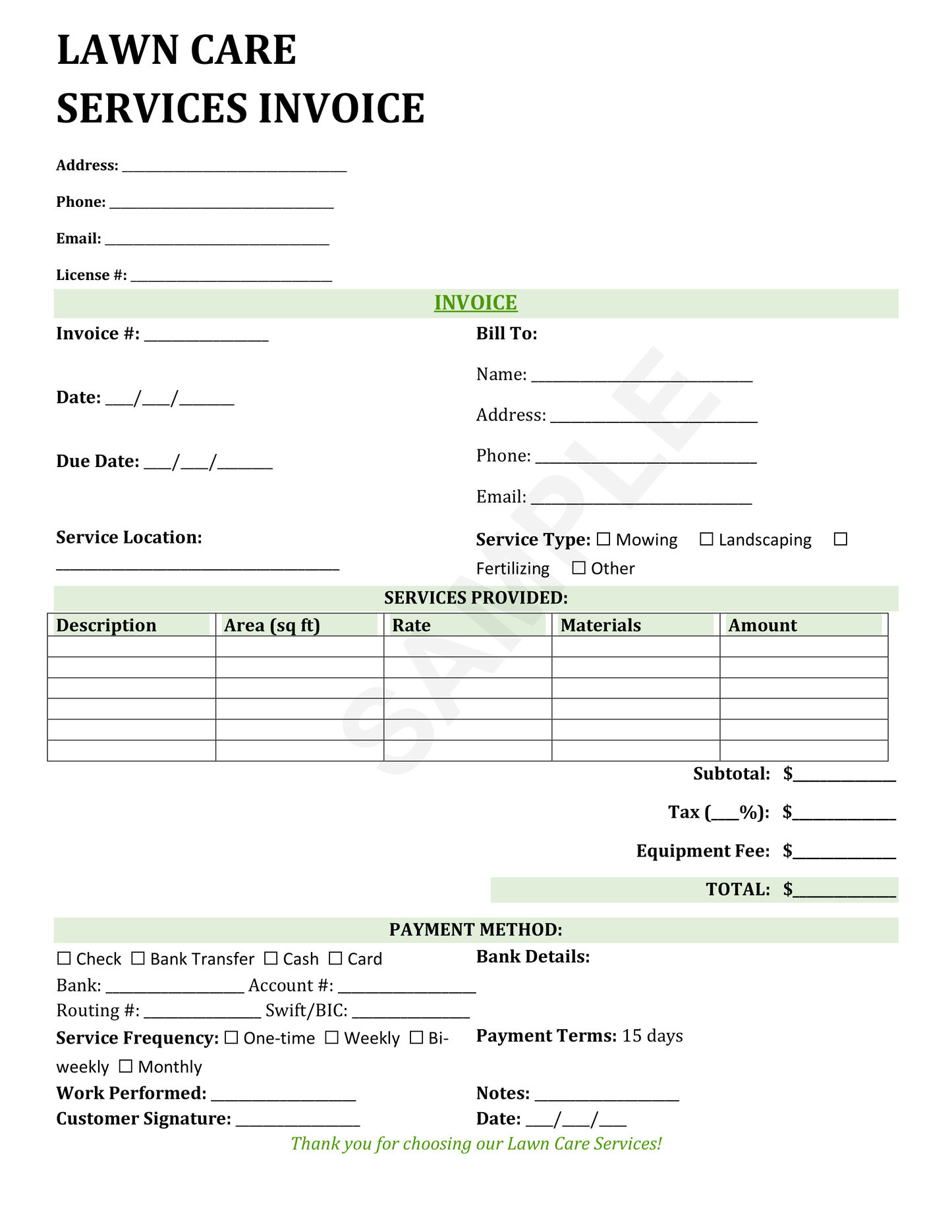 Lawn Care Service Invoice Template