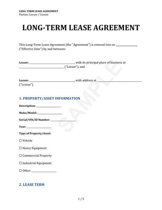 Long-Term Lease Agreement Template