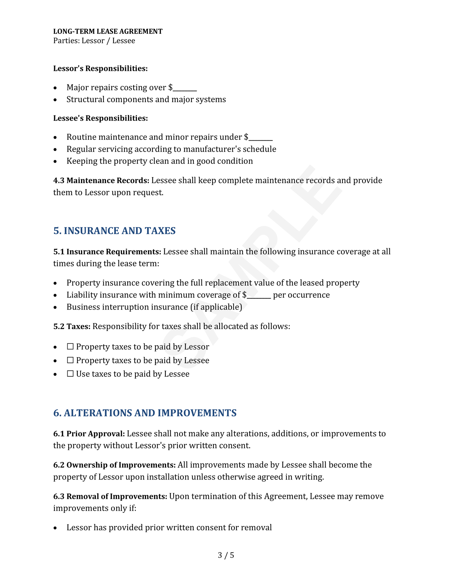 Long-Term Lease Agreement Template