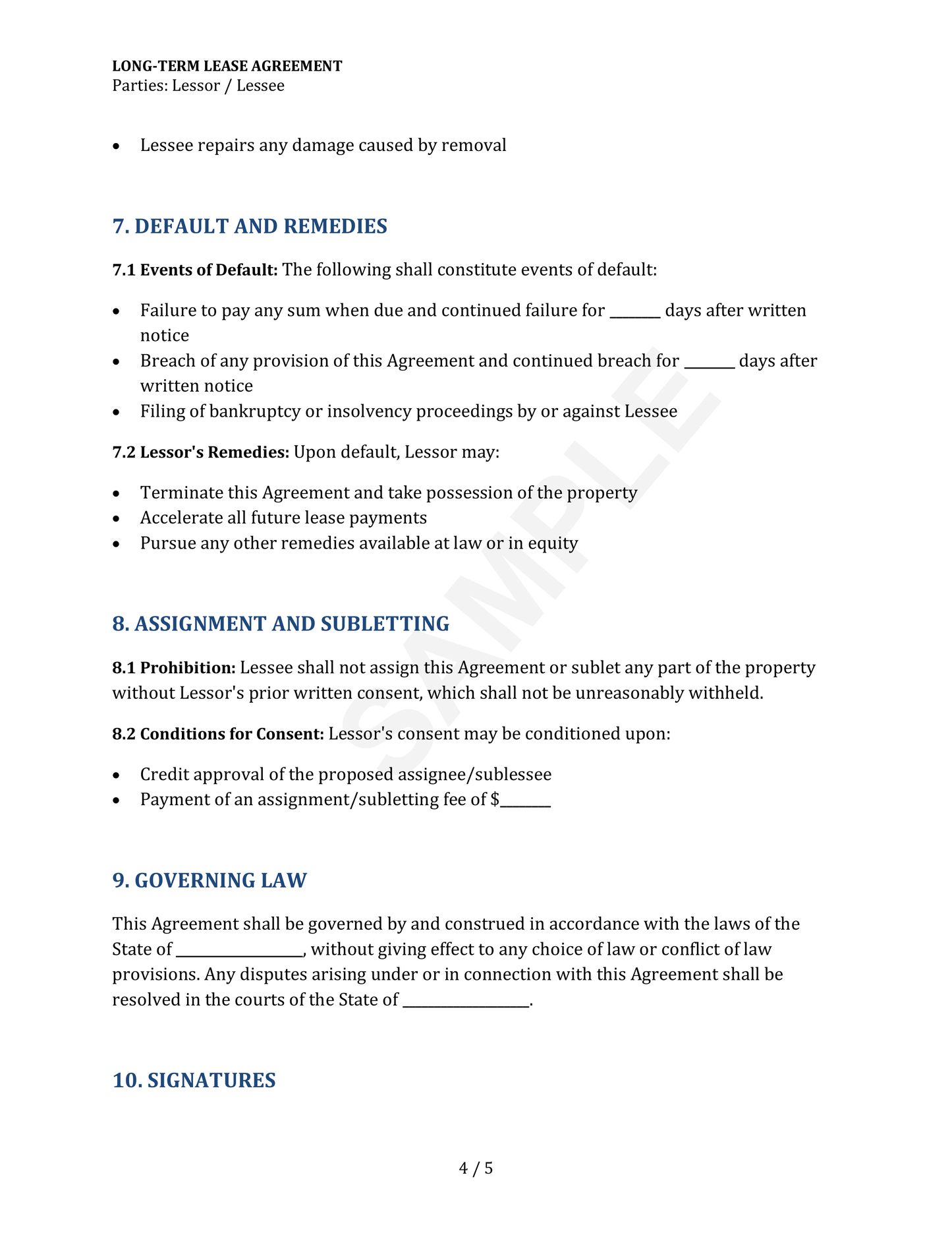 Long-Term Lease Agreement Template