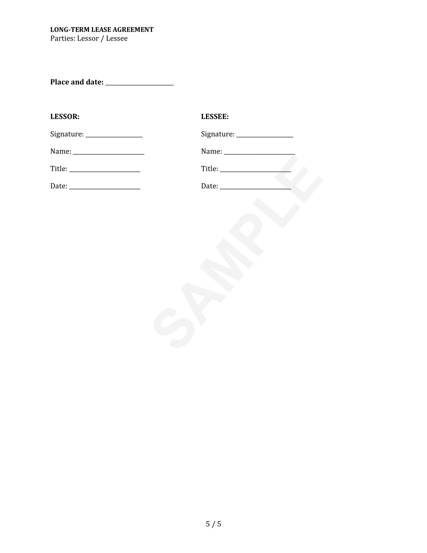 Long-Term Lease Agreement Template