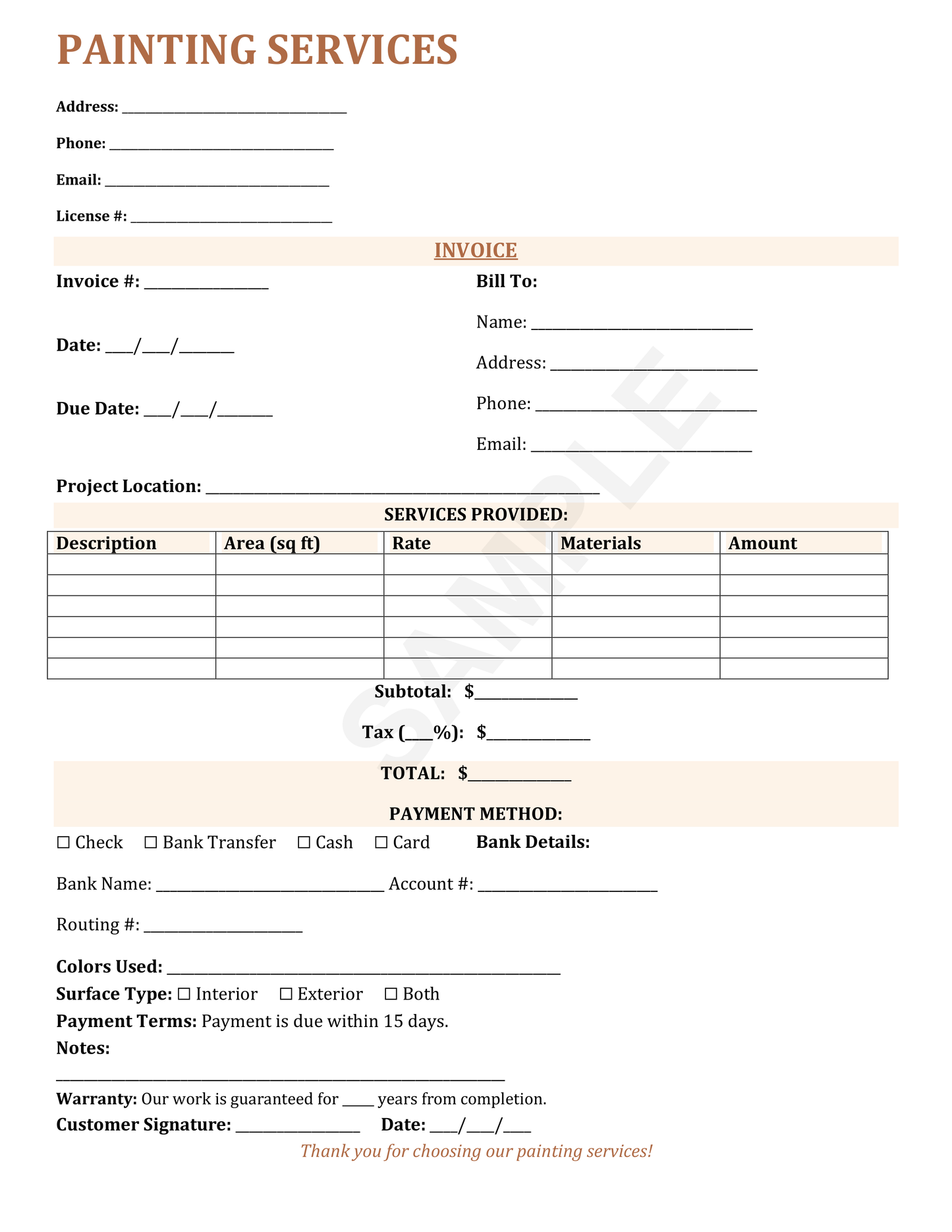 Painting Service Invoice Template