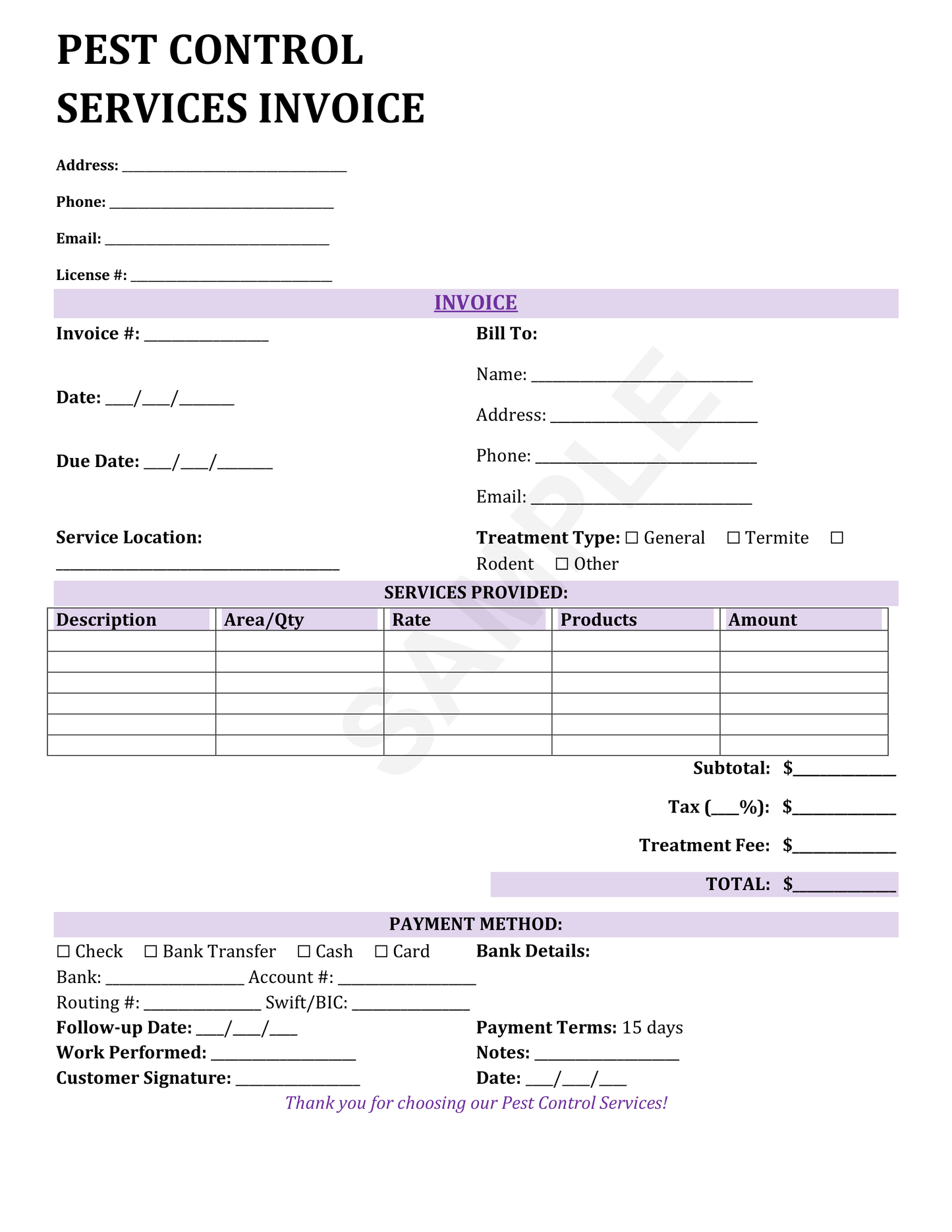 Pest Control Invoice Template