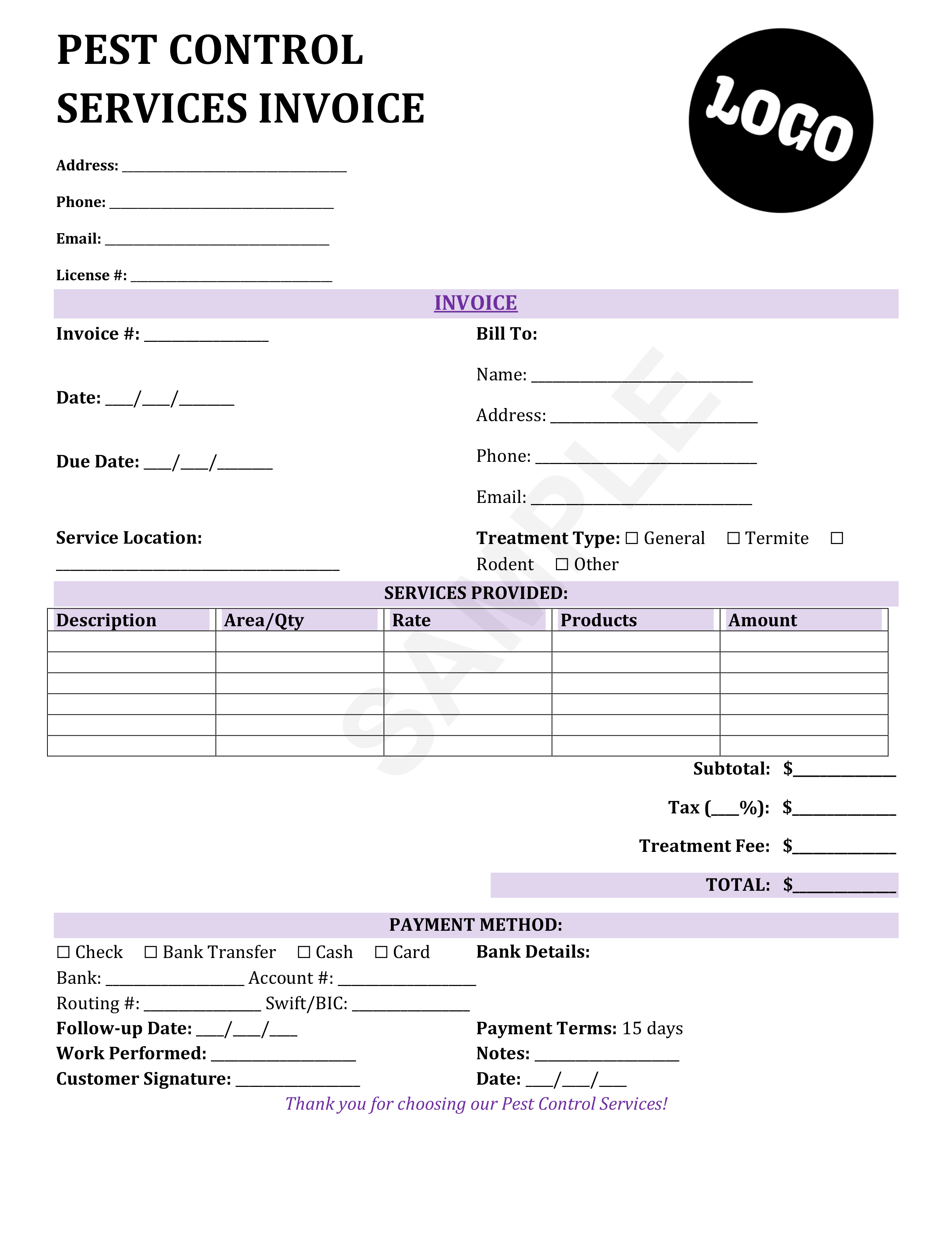 Pest Control Invoice Template