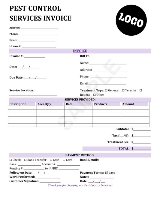 Pest Control Invoice Template