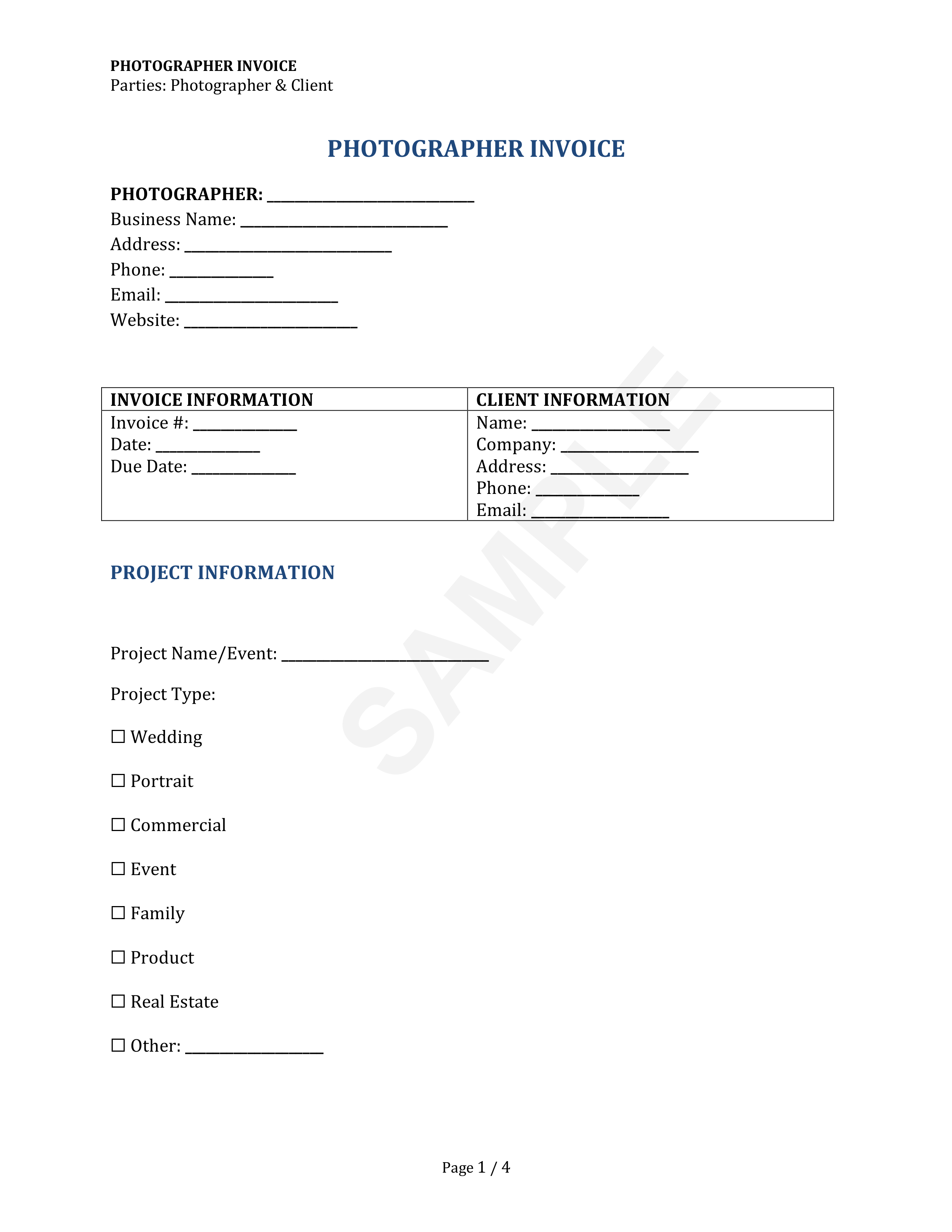 Photographer Invoice Template