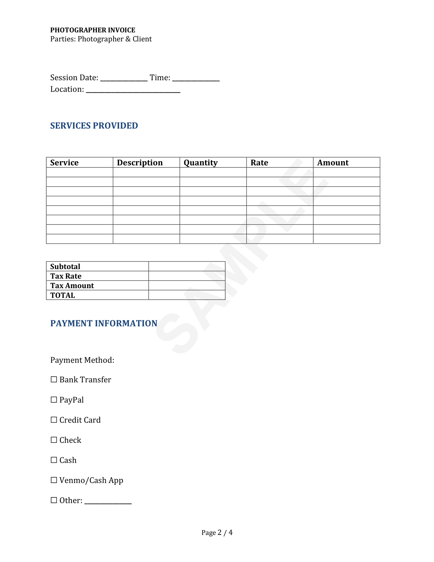 Photographer Invoice Template