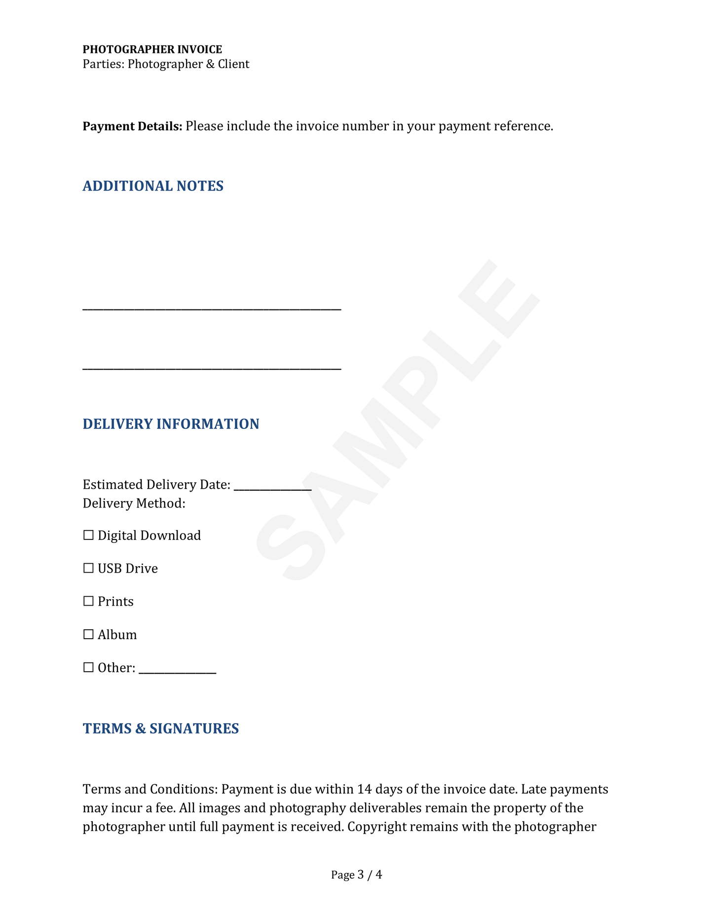 Photographer Invoice Template